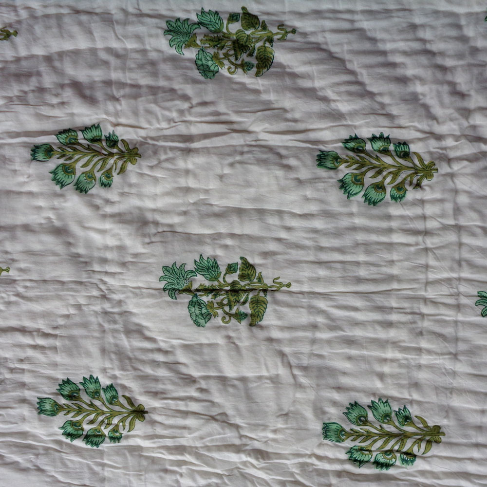 Hand Block Printed Baby Quilt 100x140 cm Jaipur Razai Hari Bagia Jaal 605170