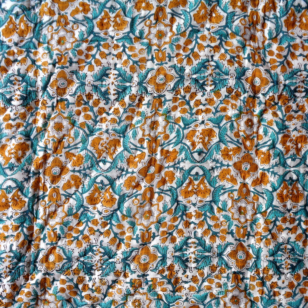 Hand Block Printed Baby Quilt 100x140 cm Jaipur Razai Phulwari Blue Tint 700651