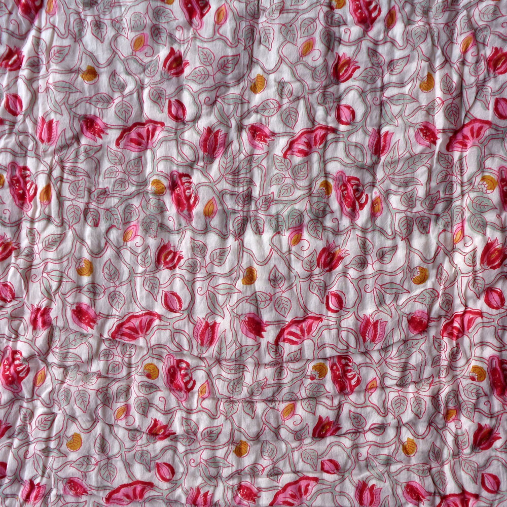 Hand Block Printed Baby Quilt 100x140 cm Jaipur Razai Waterlily Pink Gud 906174