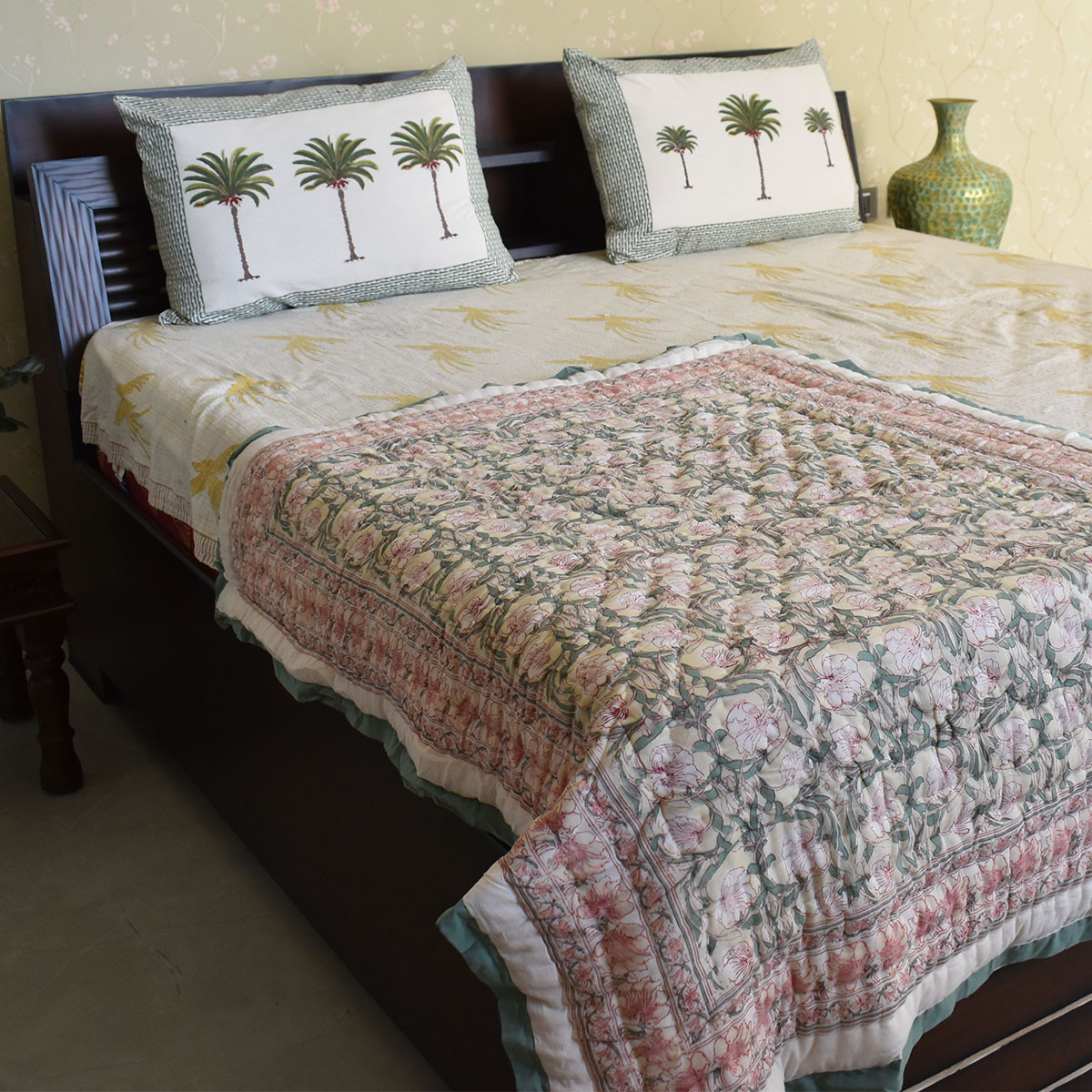 Hand Block Printed Baby Quilt Jaipur Razai Bauhaus Beige Gud 505032