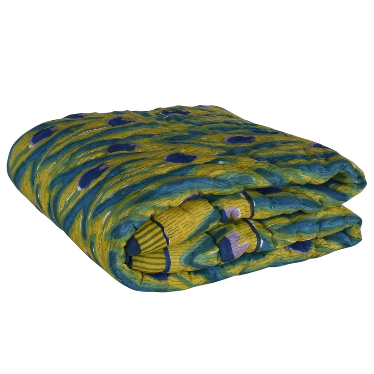 Hand Block Printed Baby Quilt Jaipur Razai Lambi Patti Tulip Lime 601671