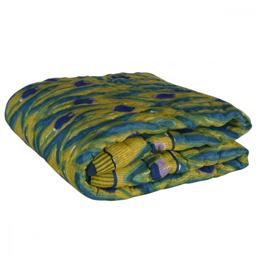 Image of Hand Block Printed Baby Quilt –Jaipur Razai | Lambi Patti Tulip Lime 601671