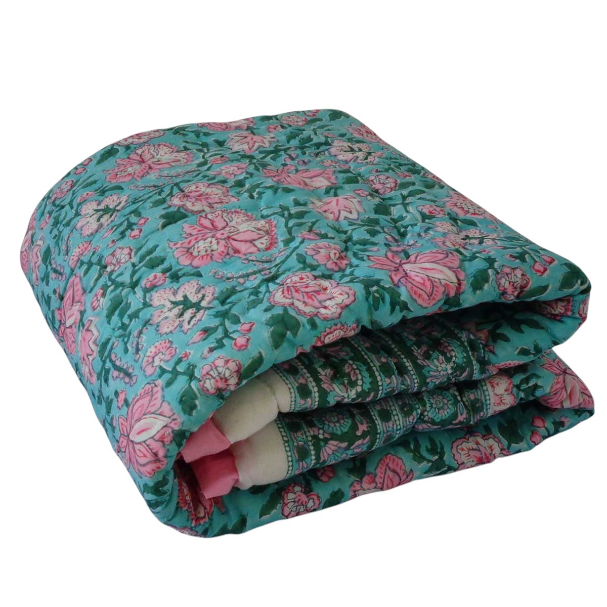 Hand Block Printed Baby Quilt Jaipur Razai Mohini Green Gud 620605