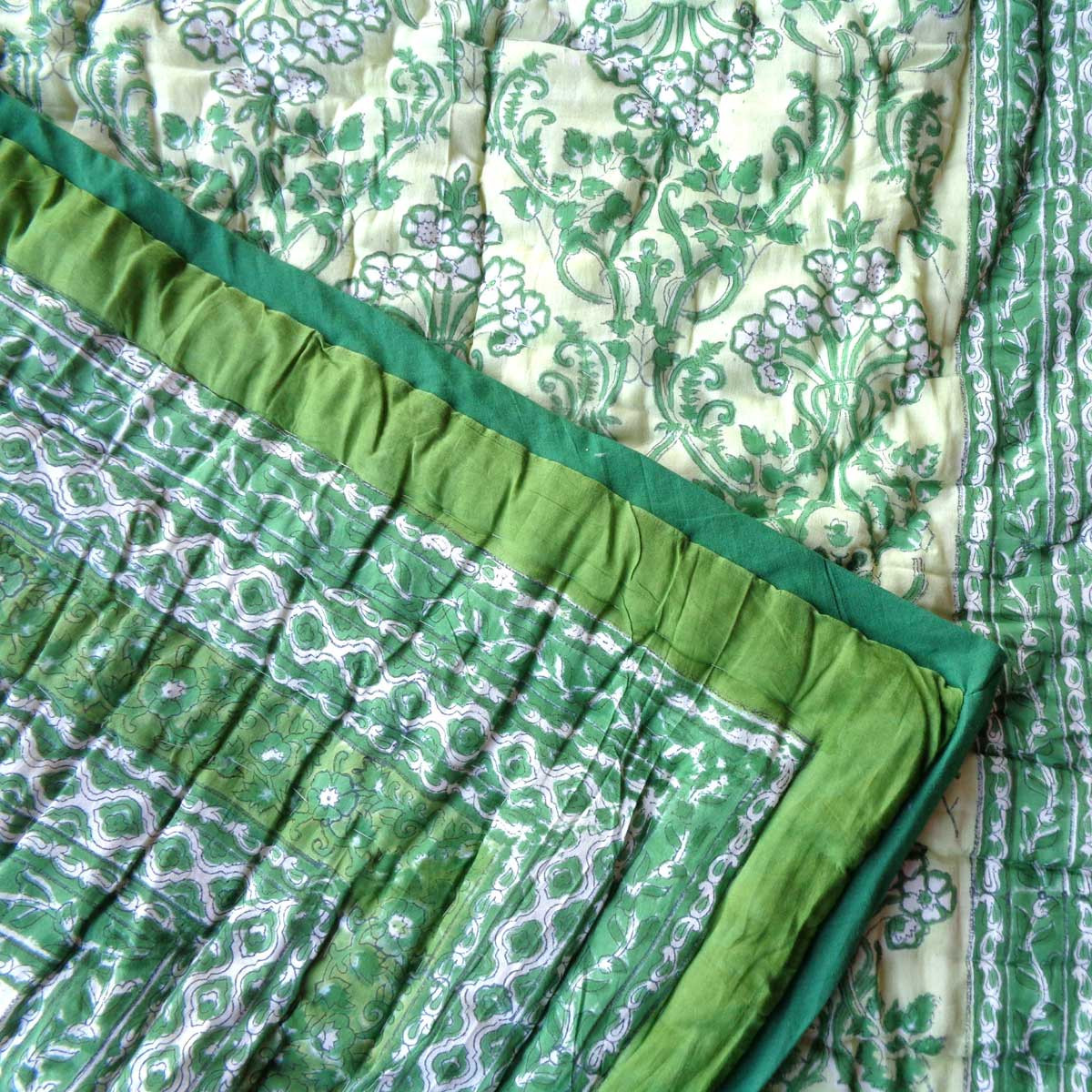Hand Block Printed Baby Quilt Jaipur Razai Raat Ki Rani Green 207006