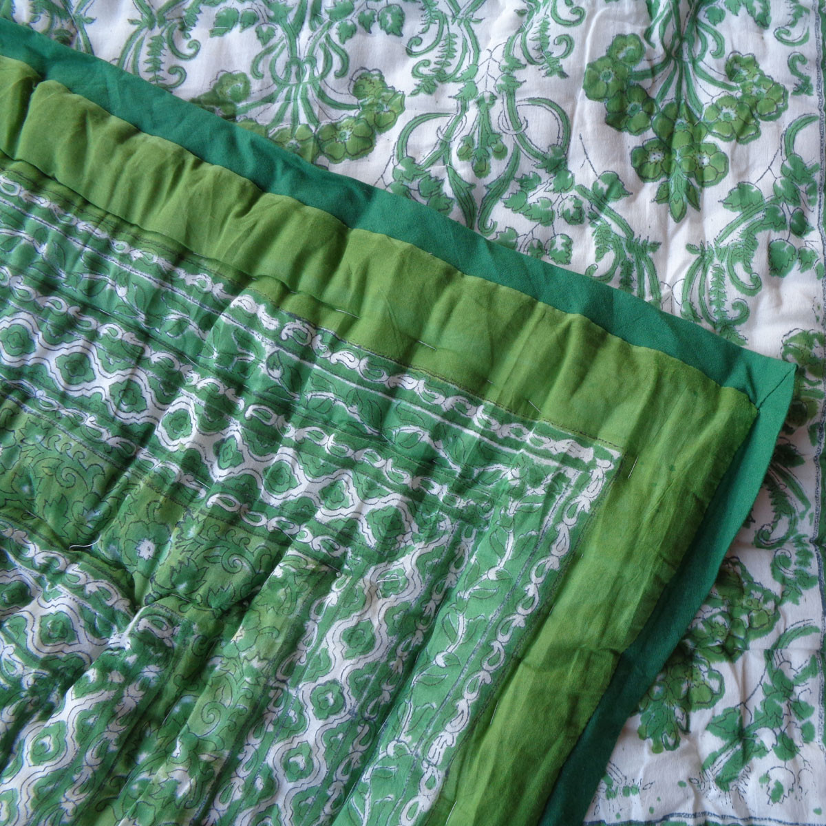 Hand Block Printed Baby Quilt Jaipur Razai Raat Ki Rani Green 207006