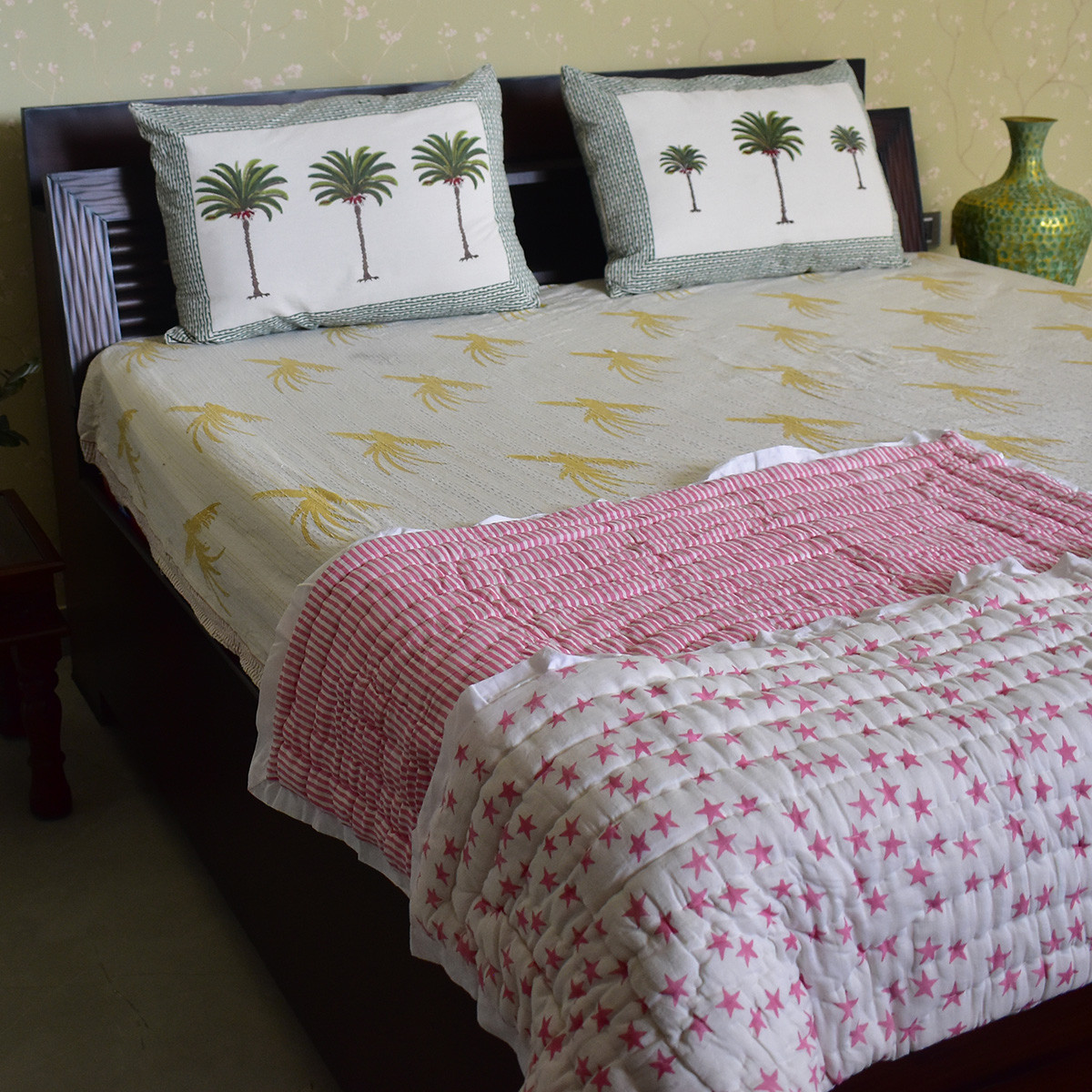 Hand Block Printed Baby Quilt Jaipur Razai Star Pink 202511