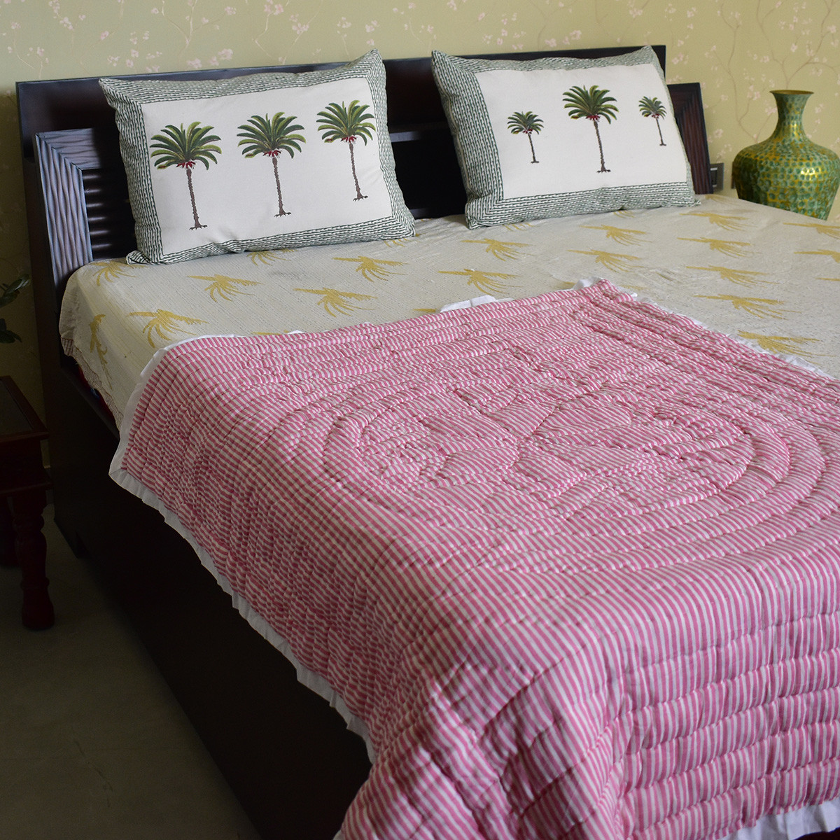 Hand Block Printed Baby Quilt Jaipur Razai Star Pink 202511