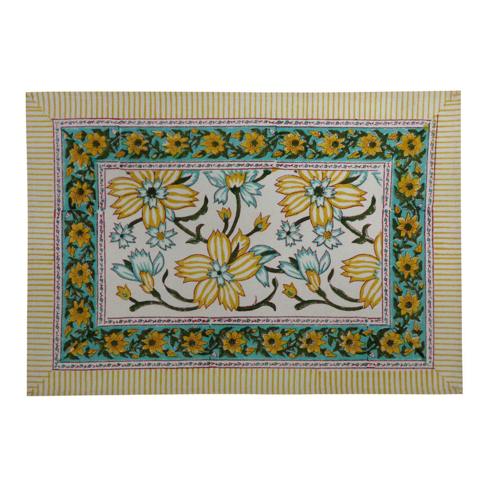 Hand Block Printed Cotton Canvas Table Mat 32x48 cms Set of 2 Table mats   Champa Kali 204564