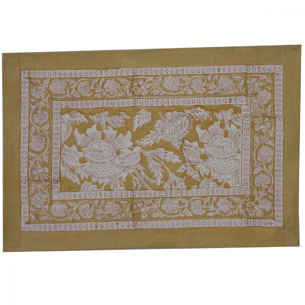 Image of Hand Block Printed Cotton Canvas Table Mat 32x48 cms (Set of 2 Table mats) | Amarnath Beige Gud 207851