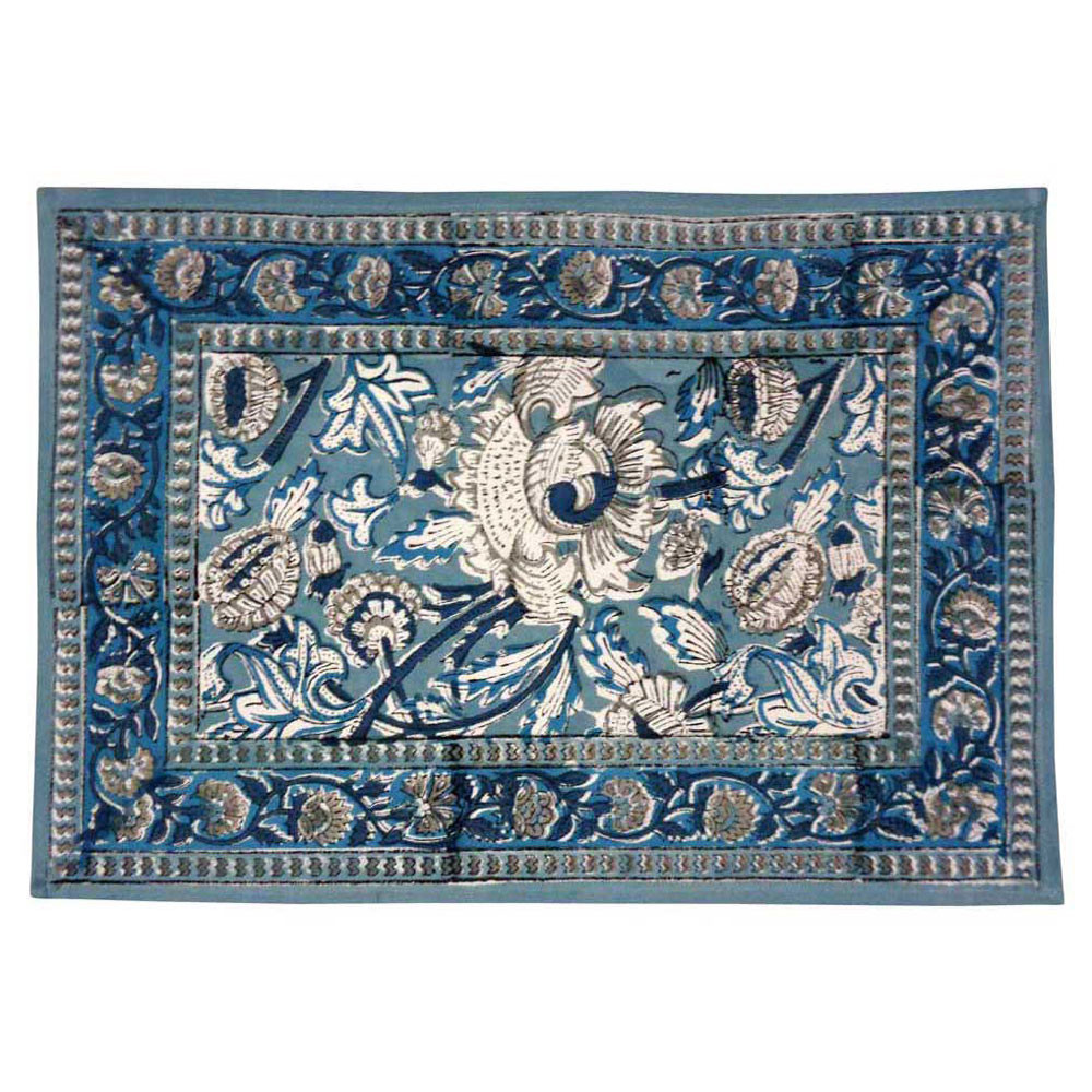 Hand Block Printed Cotton Canvas Table Mat 32x48 cms Set of 2 Table mats Amarnath Grey Gud 108994