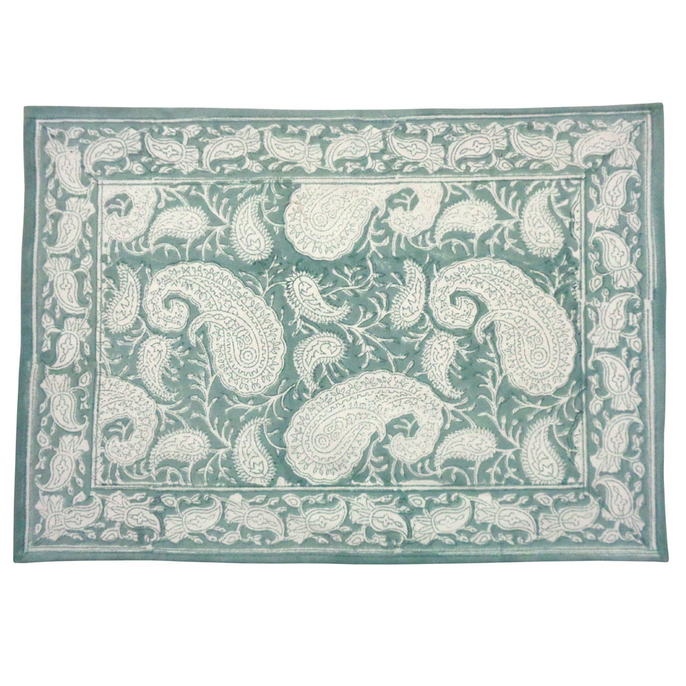 Hand Block Printed Cotton Canvas Table Mat 32x48 cms Set of 2 Table mats  Ambi Mineral Blue Gud 201582