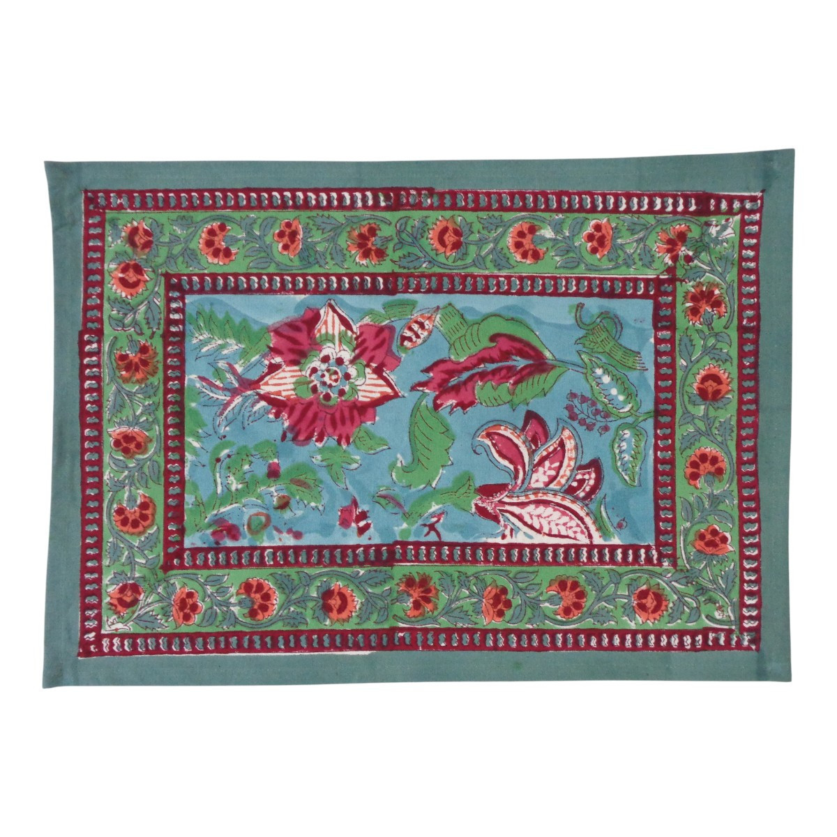 Hand Block Printed Cotton Canvas Table Mat 32x48 cms Set of 2 Table mats  Anarkali Green Gud 106821