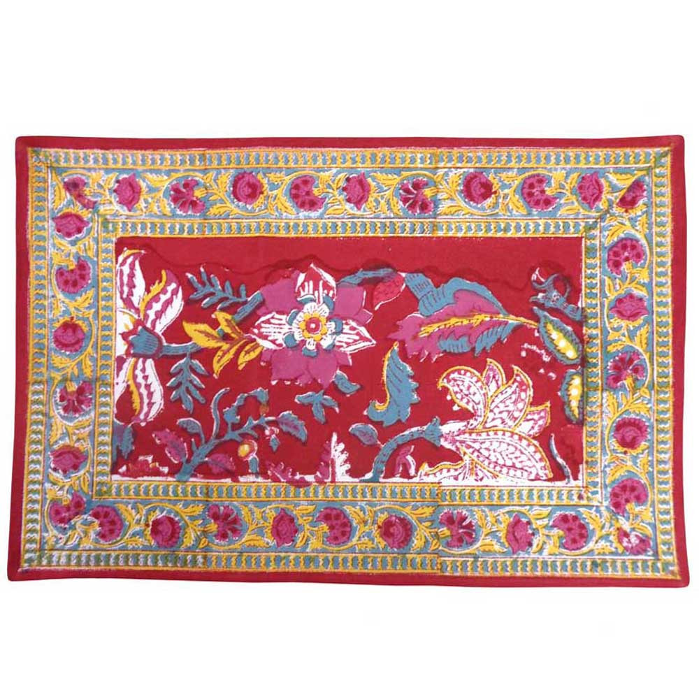Hand Block Printed Cotton Canvas Table Mat 32x48 cms Set of 2 Table mats  Anarkali Red Gud 201397