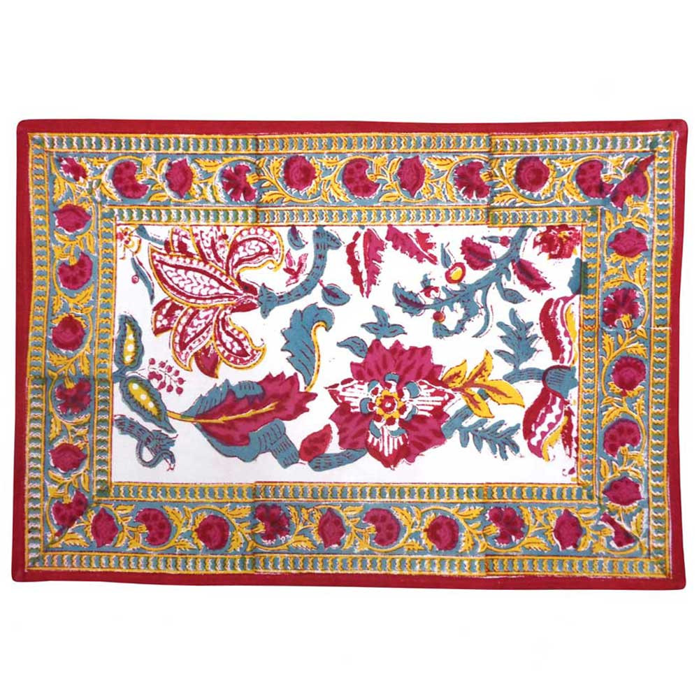 Image of Hand Block Printed Cotton Canvas Table Mat 32x48 cms (Set of 2 Table mats) | Anarkali Red Open 200652