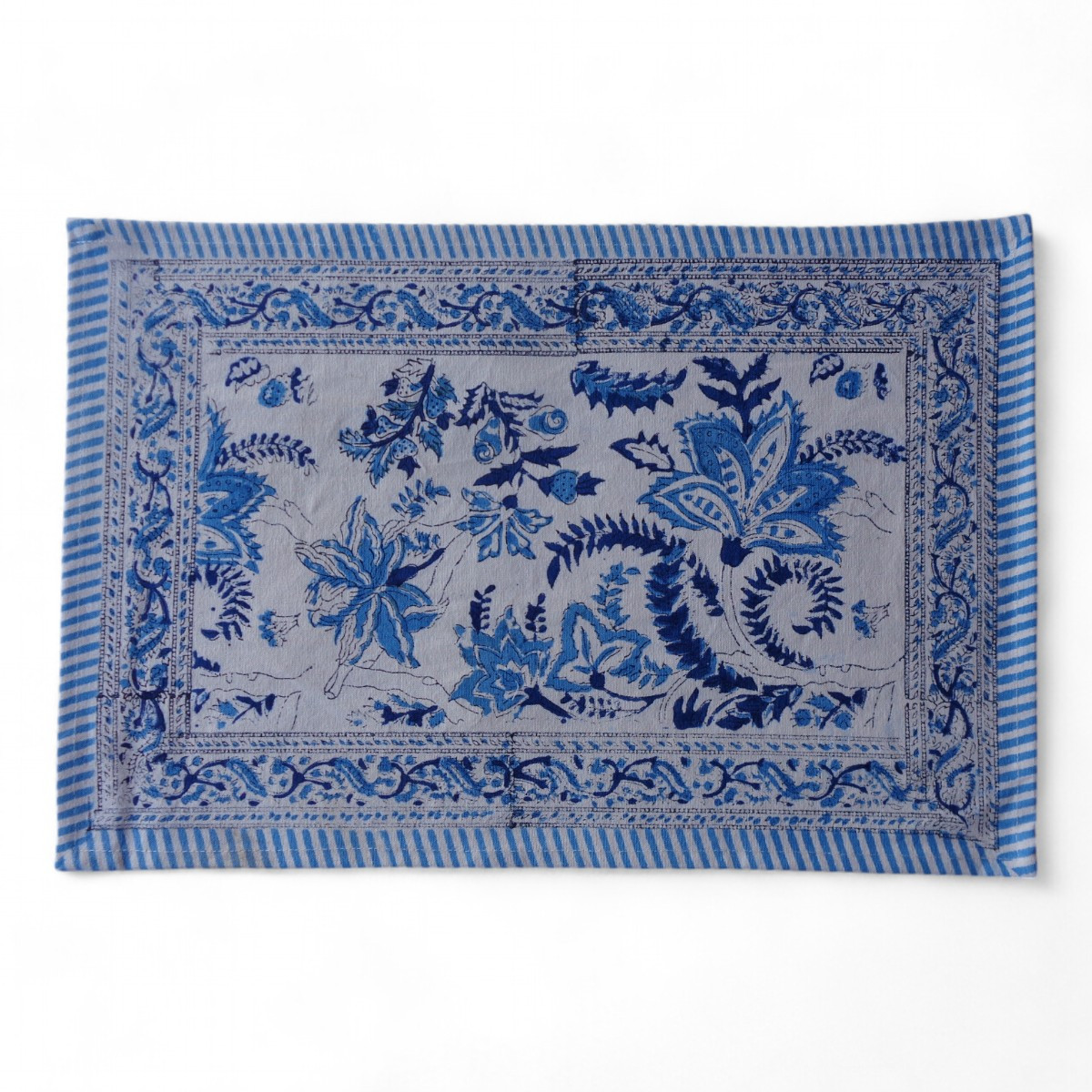 Hand Block Printed Cotton Canvas Table Mat 32x48 cms Set of 2 Table mats  Bela Palace Blue 601088