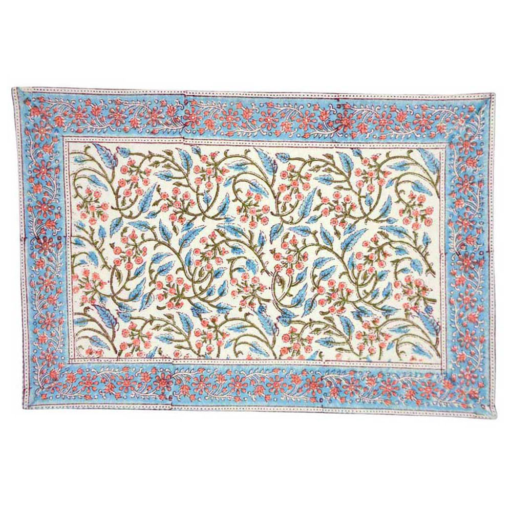 Image of Hand Block Printed Cotton Canvas Table Mat 32x48 cms (Set of 2 Table mats) | Berry Pink 106128