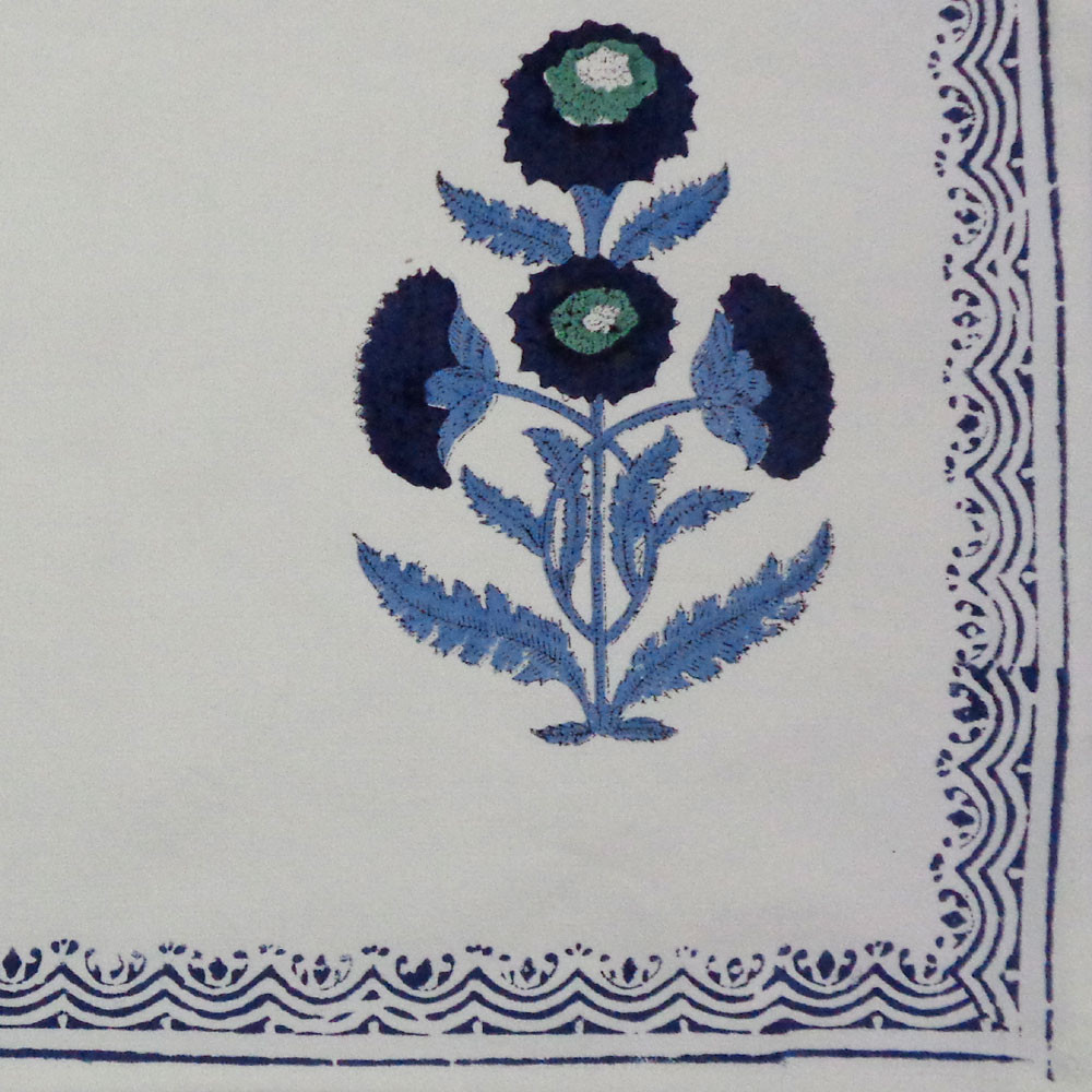Hand Block Printed Cotton Canvas Table Mat 32x48 cms Set of 2 Table mats Boota Blue 204108