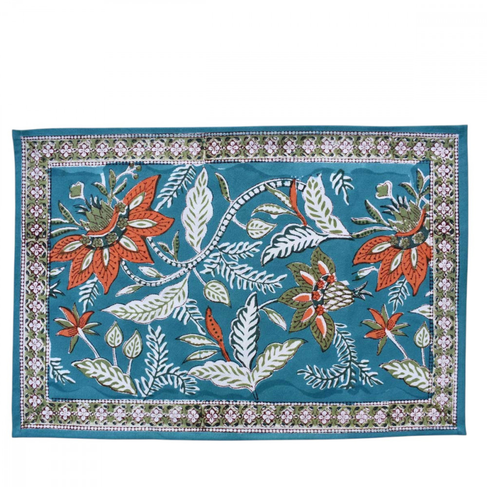 Image of Hand Block Printed Cotton Canvas Table Mat 32x48 cms (Set of 2 Table mats) | Bossanova Green Gud 393939
