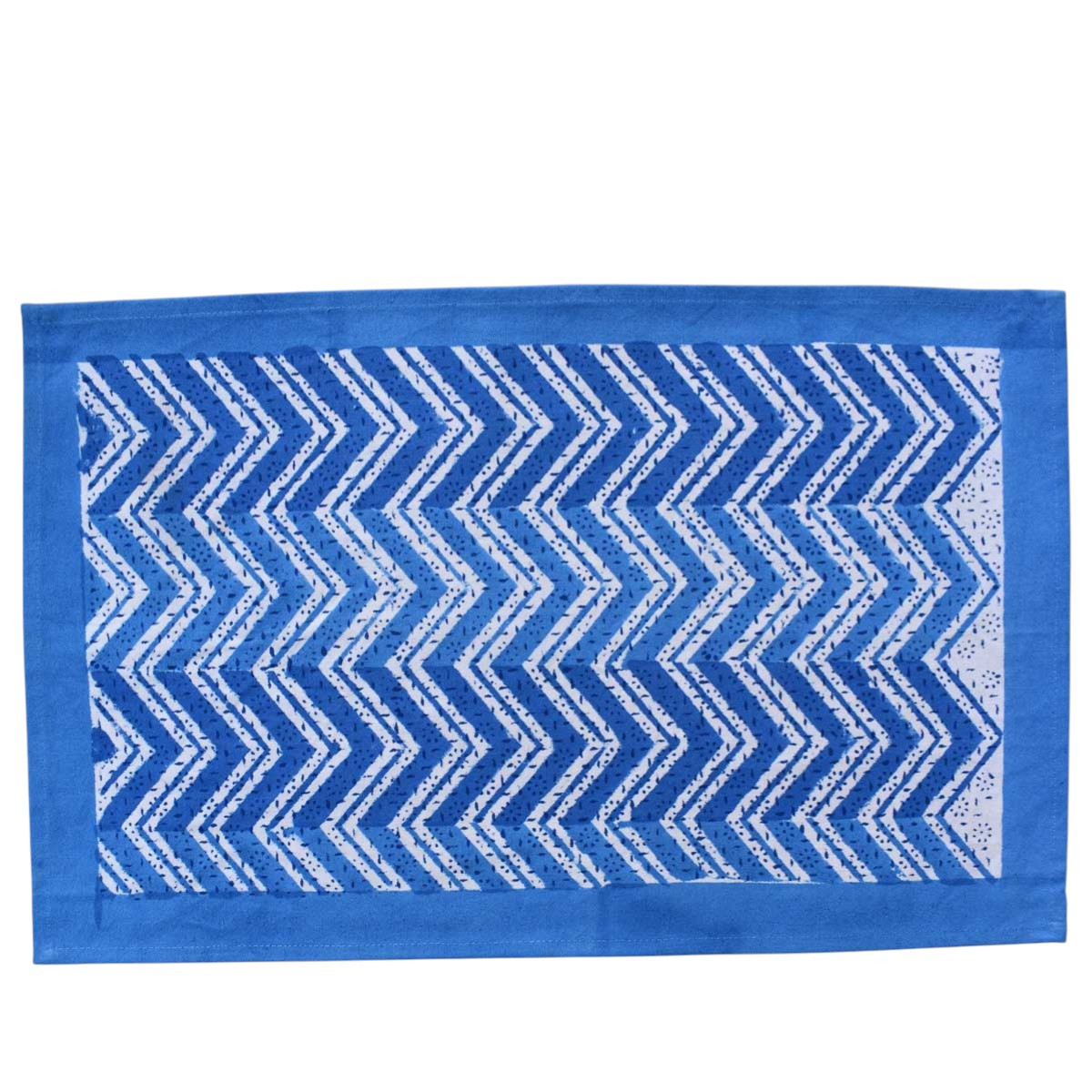 Hand Block Printed Cotton Canvas Table Mat 32x48 cms Set of 2 Table mats  Chevron Blue 107041