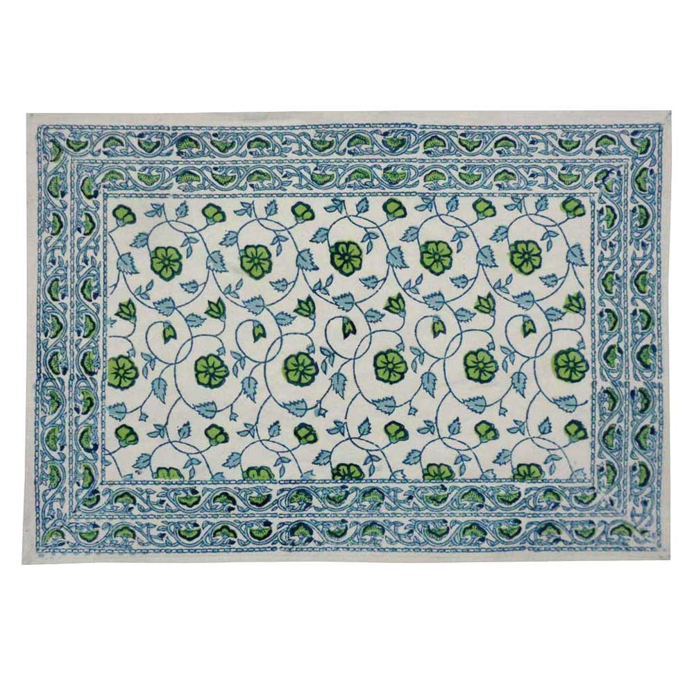 Hand Block Printed Cotton Canvas Table Mat 32x48 cms Set of 2 Table mats Floral Kali Green 203932