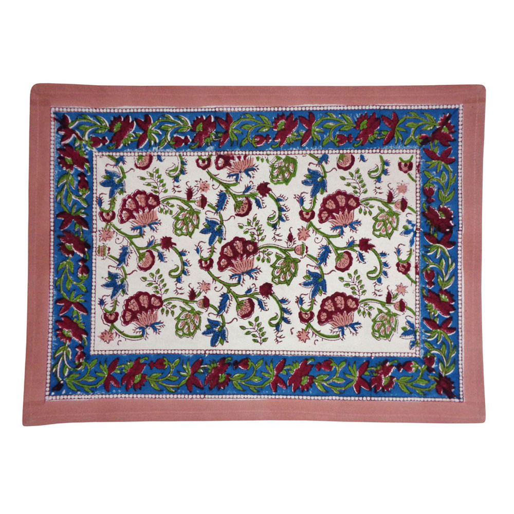 Hand Block Printed Cotton Canvas Table Mat 32x48 cms Set of 2 Table mats  Genda Bale 204998