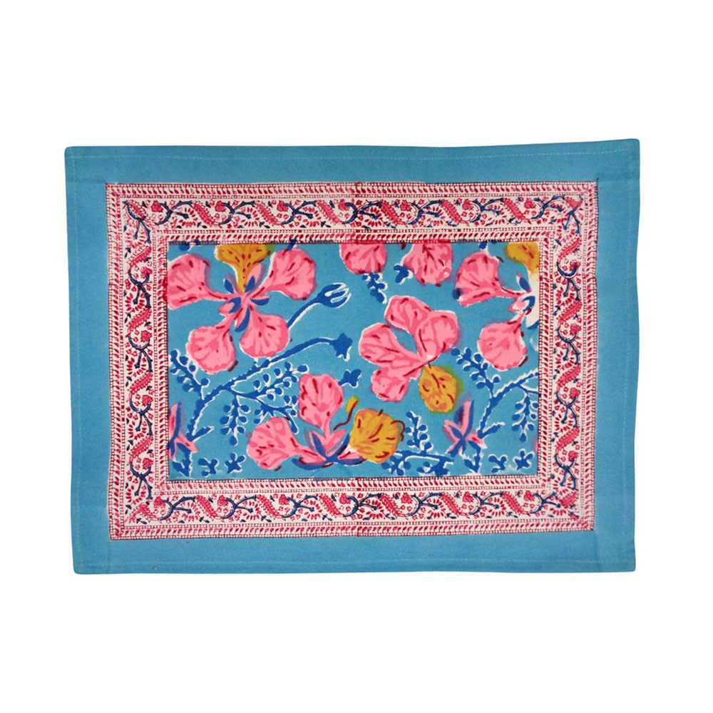 Hand Block Printed Cotton Canvas Table Mat 32x48 cms Set of 2 Table mats Gulmohar Gud 205243