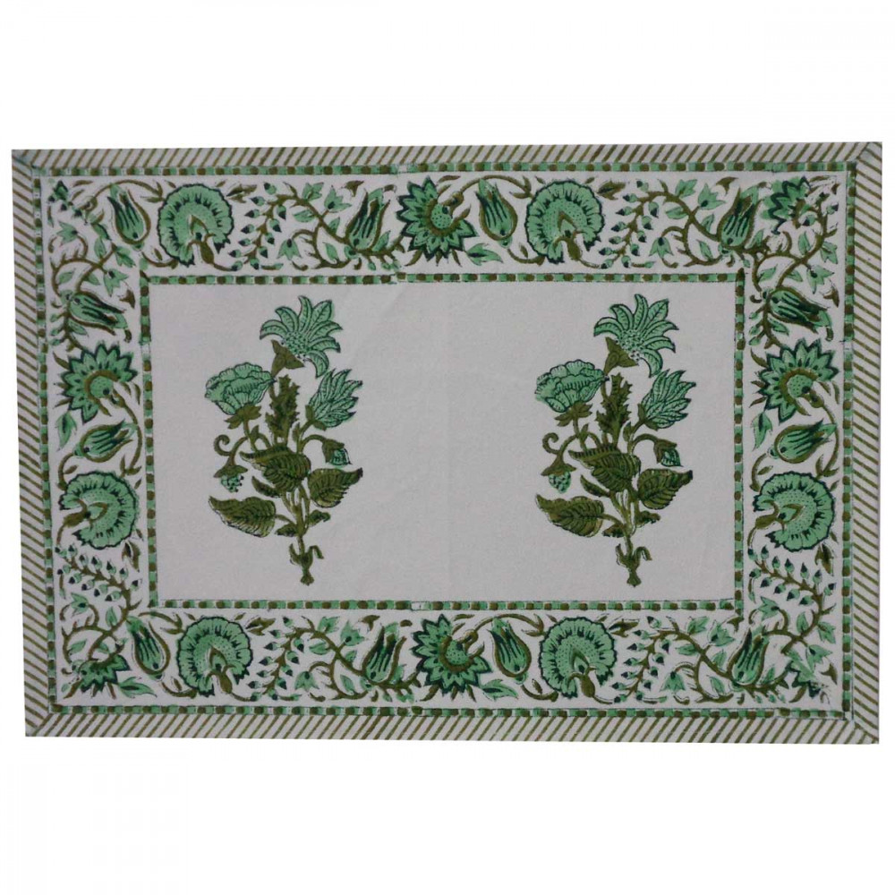 Image of Hand Block Printed Cotton Canvas Table Mat 32x48 cms (Set of 2 Table mats) | Hari Bagia Boota 605180