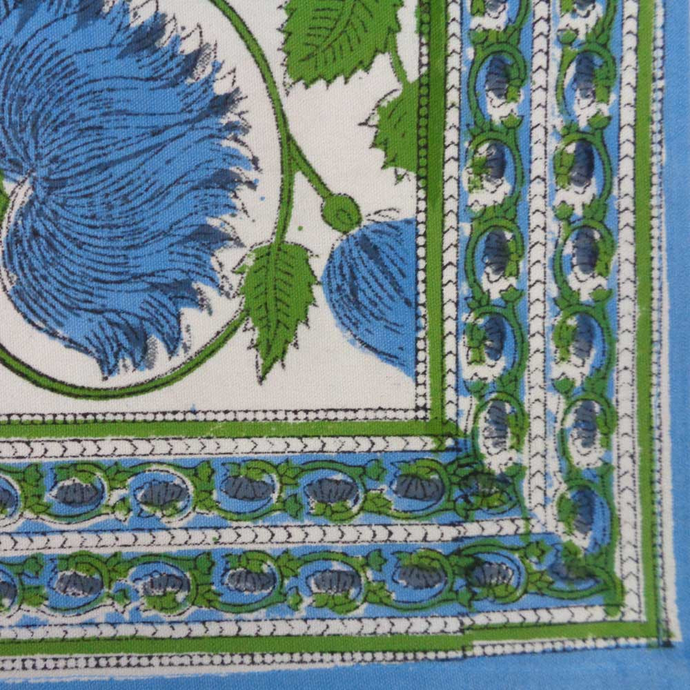 Hand Block Printed Cotton Canvas Table Mat 32x48 cms Set of 2 Table mats  Kamal Aqua Open 106099