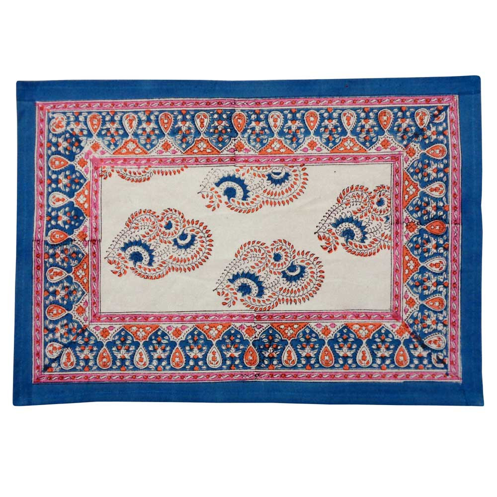 Image of Hand Block Printed Cotton Canvas Table Mat 32x48 cms (Set of 2 Table mats) | Kusum Gulabi Boota 205379