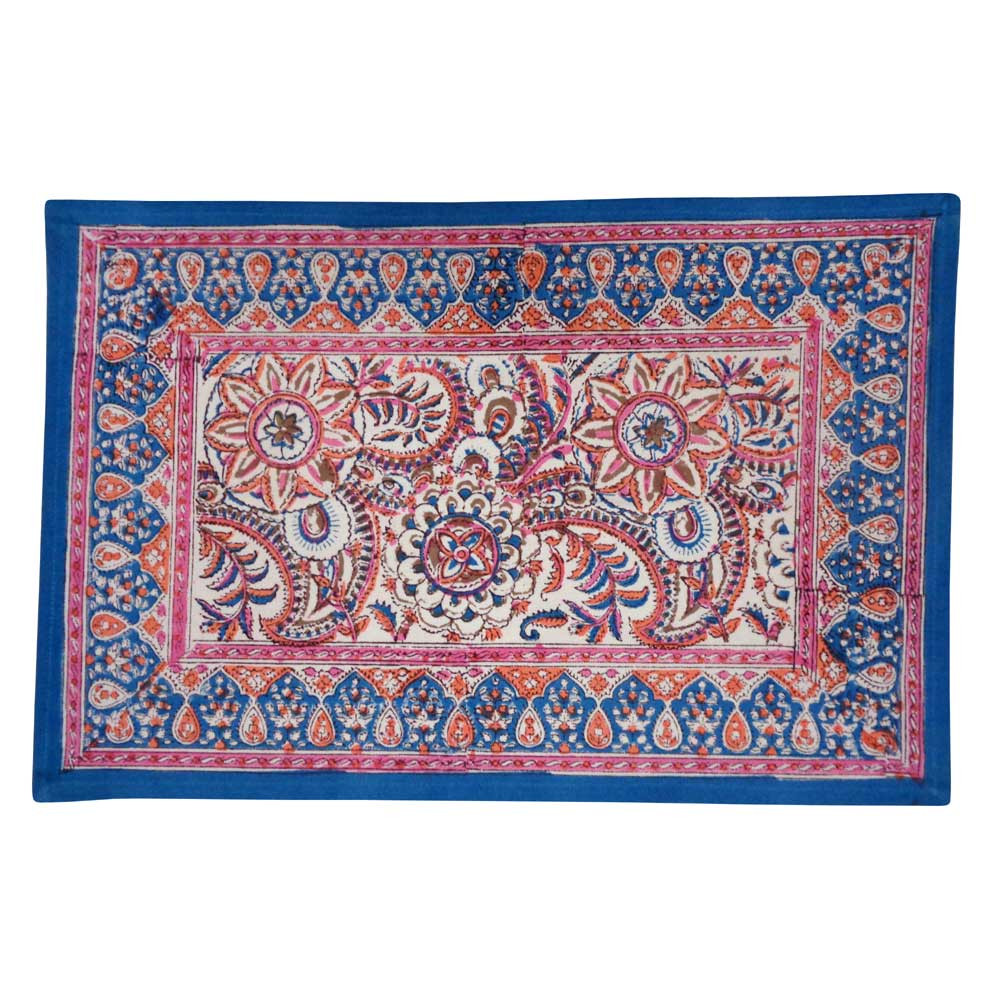 Hand Block Printed Cotton Canvas Table Mat 32x48 cms Set of 2 Table mats  Kusum Gulabi Jaal 106025