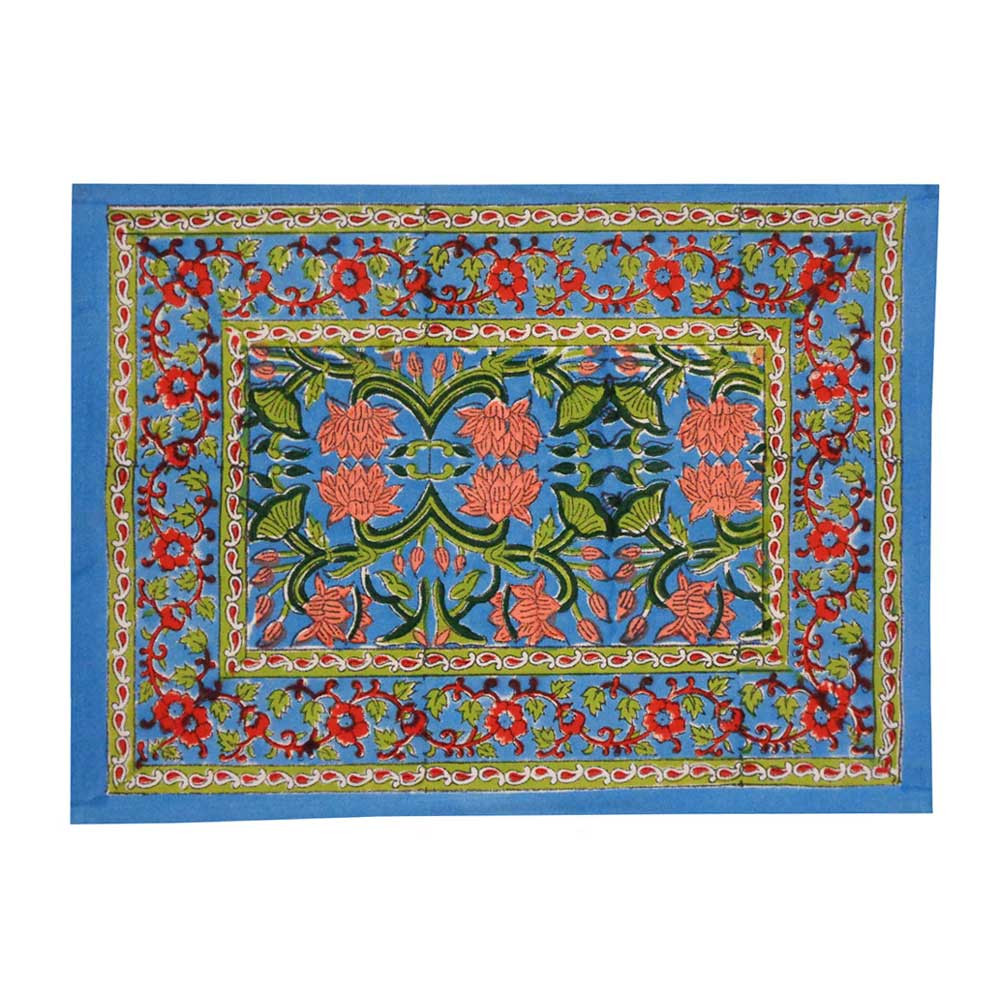 Image of Hand Block Printed Cotton Canvas Table Mat 32x48 cms (Set of 2 Table mats) | Lotus Green Gud 204895