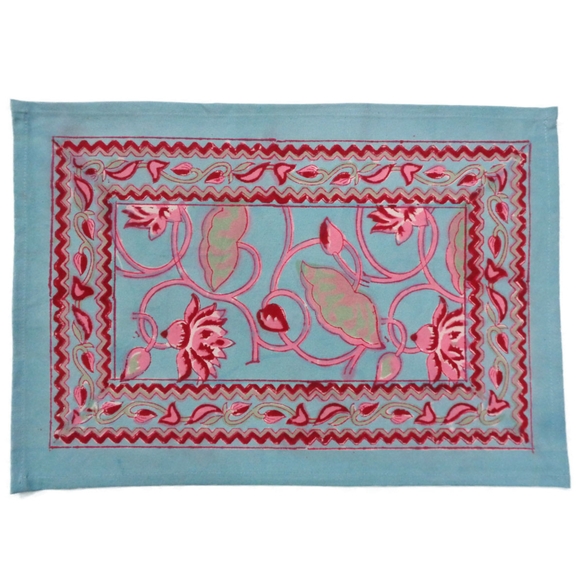 Hand Block Printed Cotton Canvas Table Mat 32x48 cms Set of 2 Table mats  Lotus Lake Jade 202202