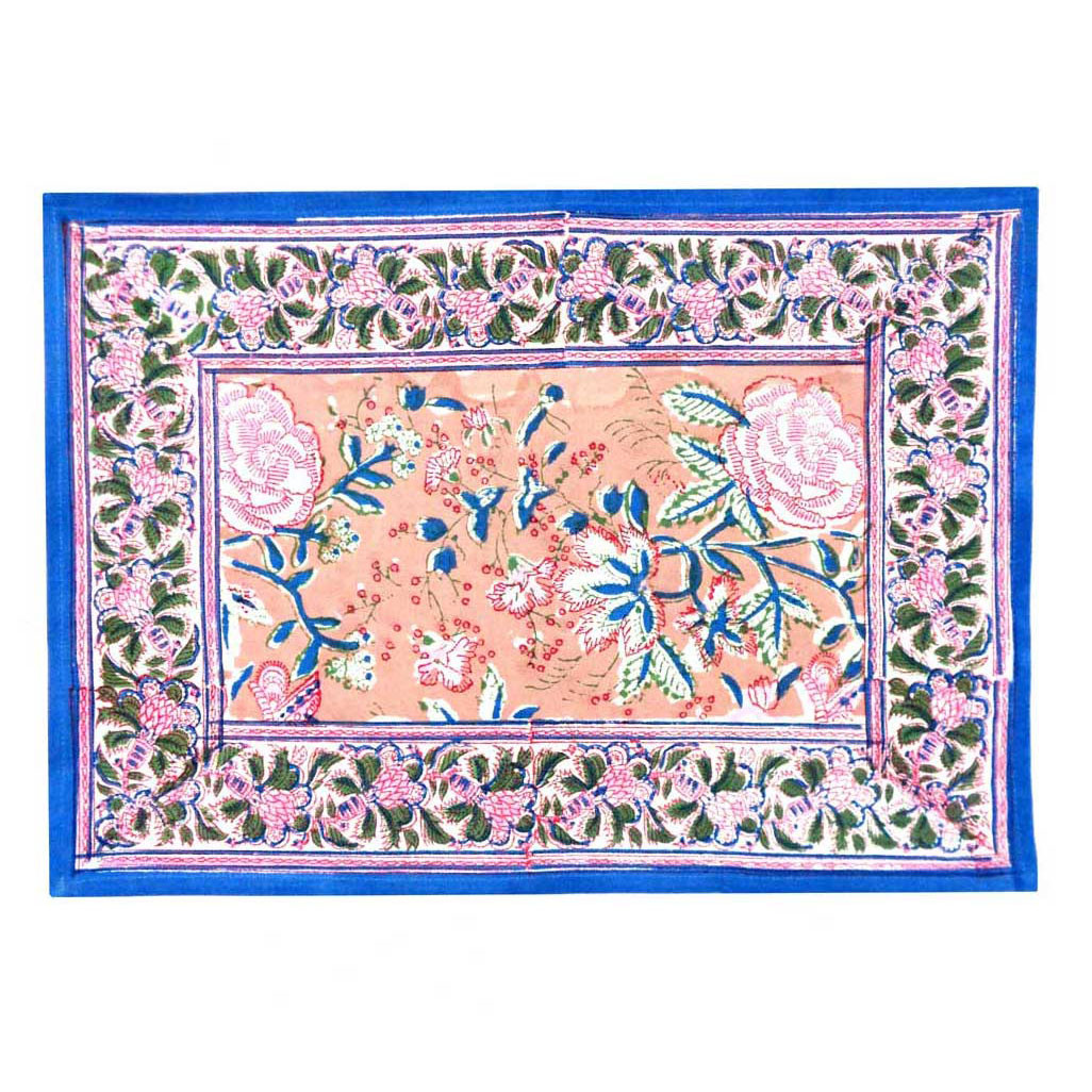 Hand Block Printed Cotton Canvas Table Mat 32x48 cms Set of 2 Table mats Misty Rose Gud 202873
