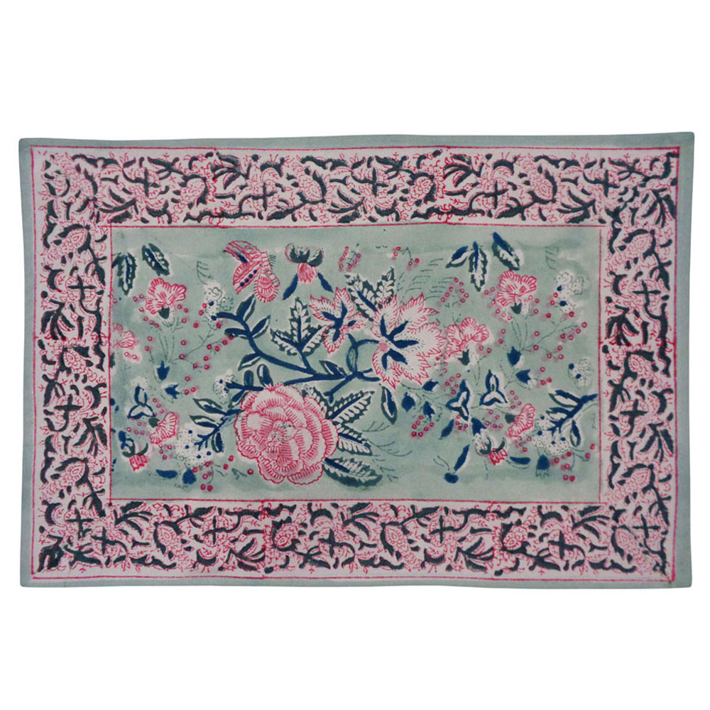 Image of Hand Block Printed Cotton Canvas Table Mat 32x48 cms (Set of 2 Table mats) | Naya Gulab Gud 102449
