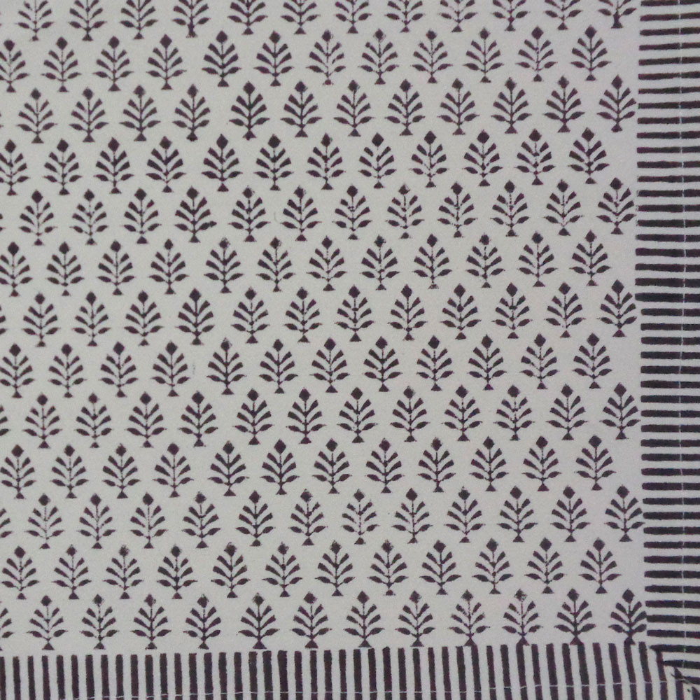 Hand Block Printed Cotton Canvas Table Mat 32x48 cms Set of 2 Table mats  Neem Booti Grey 207899