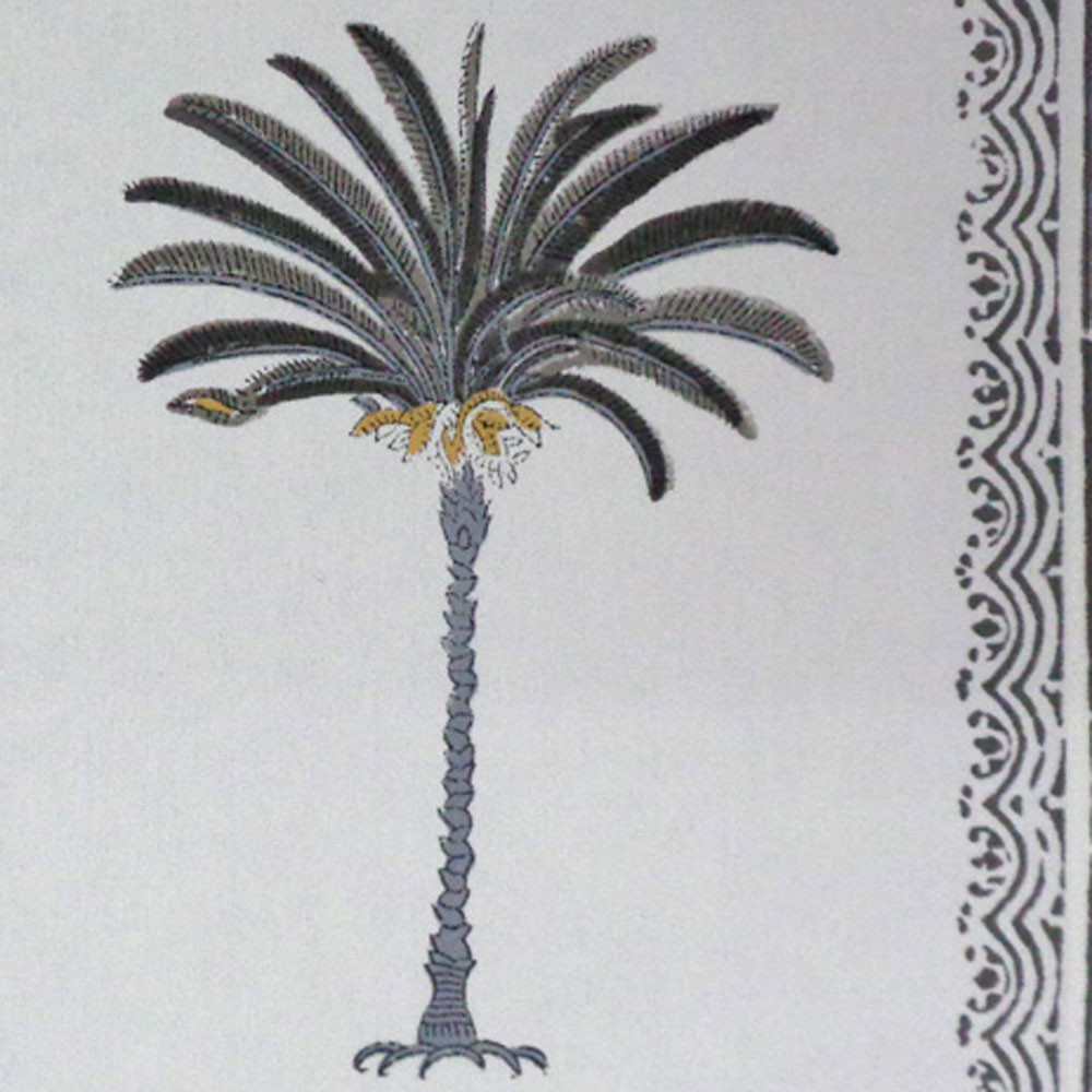 Hand Block Printed Cotton Canvas Table Mat 32x48 cms Set of 2 Table mats  Palm Tree Grey 201754
