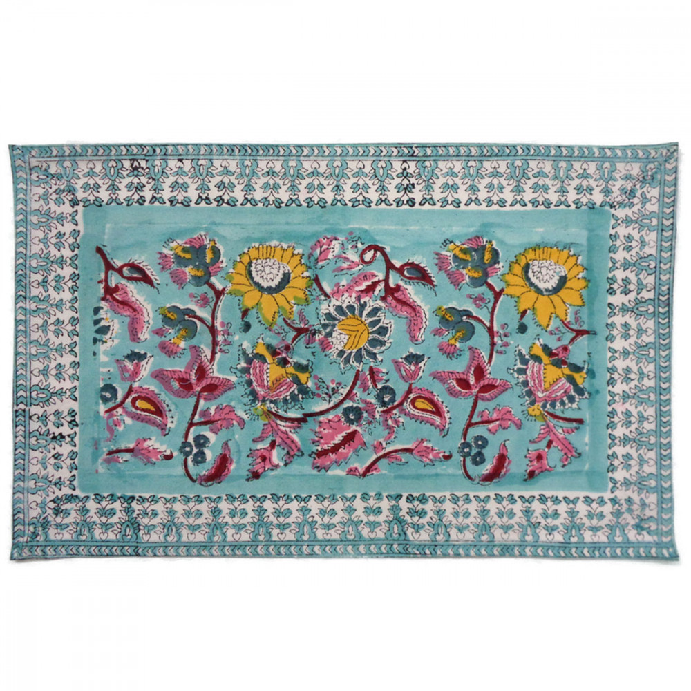 Image of Hand Block Printed Cotton Canvas Table Mat 32x48 cms (Set of 2 Table mats) | Phuljhari Jade Gud 602160