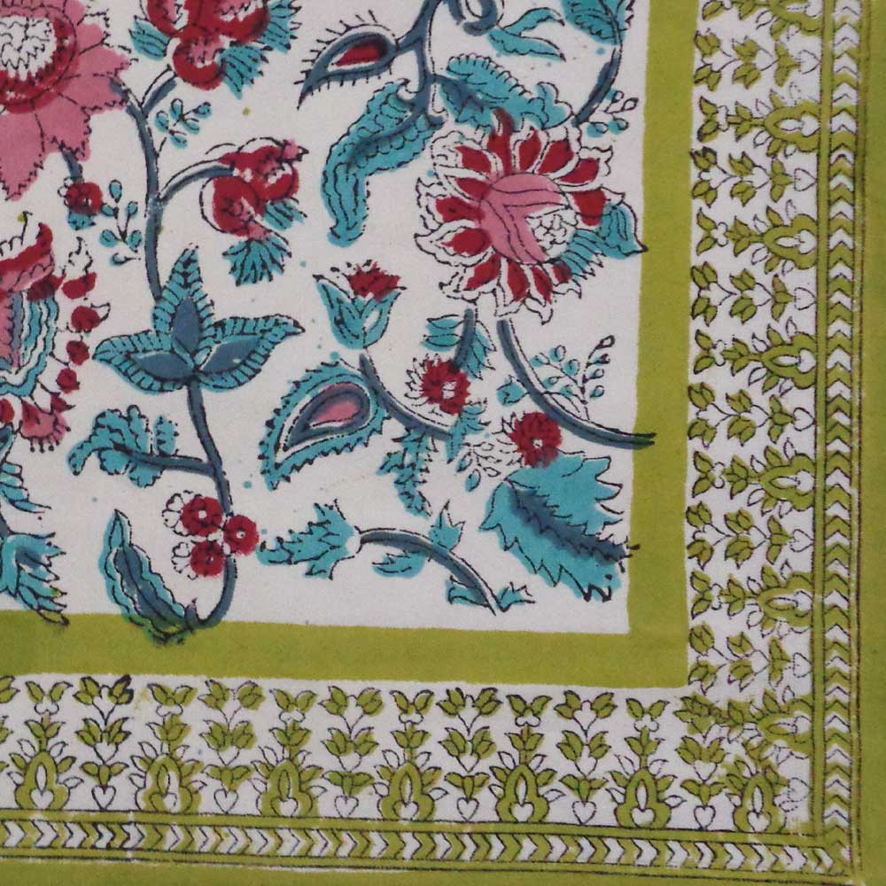 Hand Block Printed Cotton Canvas Table Mat 32x48 cms Set of 2 Table mats Phuljhari Olive Open 207953