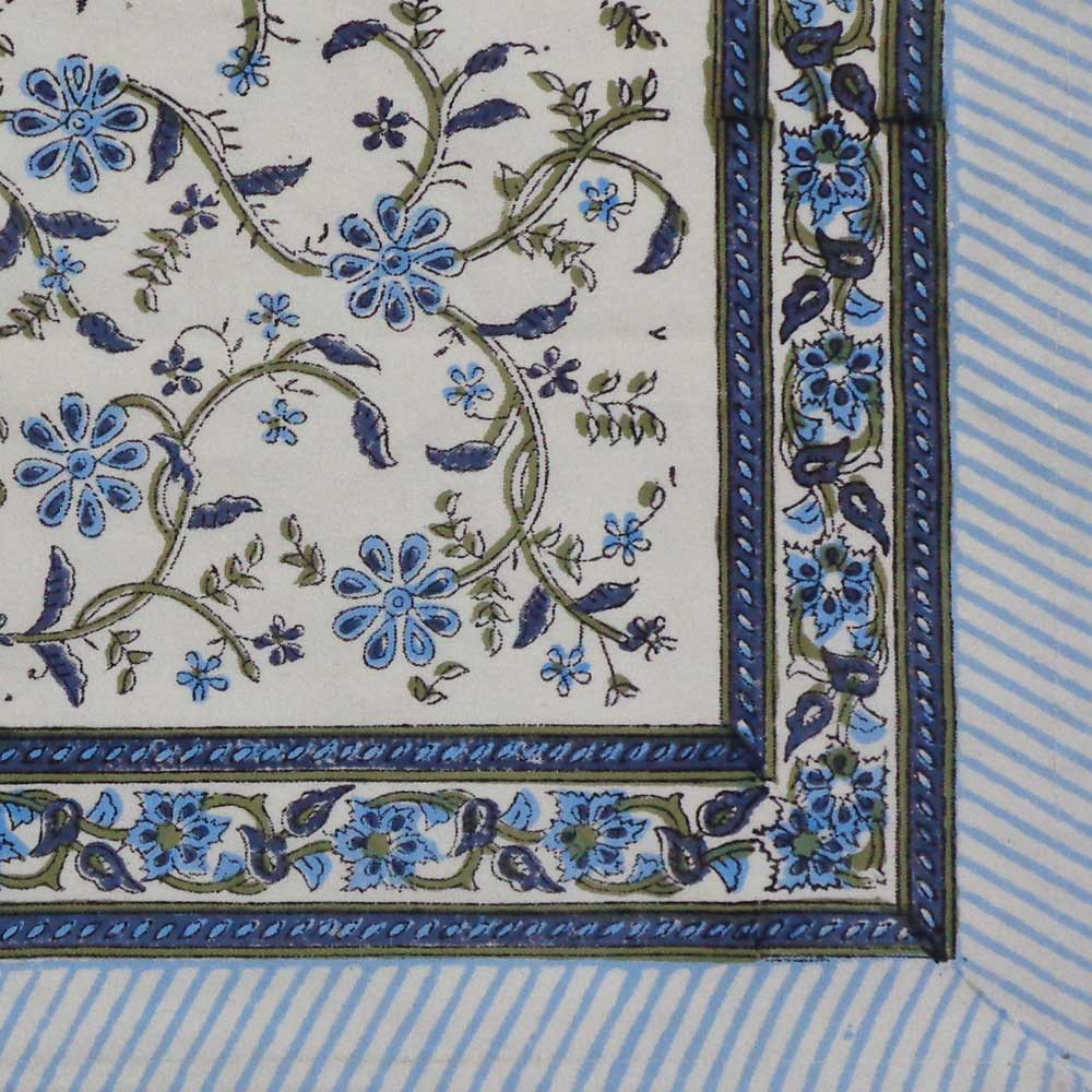 Hand Block Printed Cotton Canvas Table Mat 32x48 cms Set of 2 Table mats Ragini Blue 106149