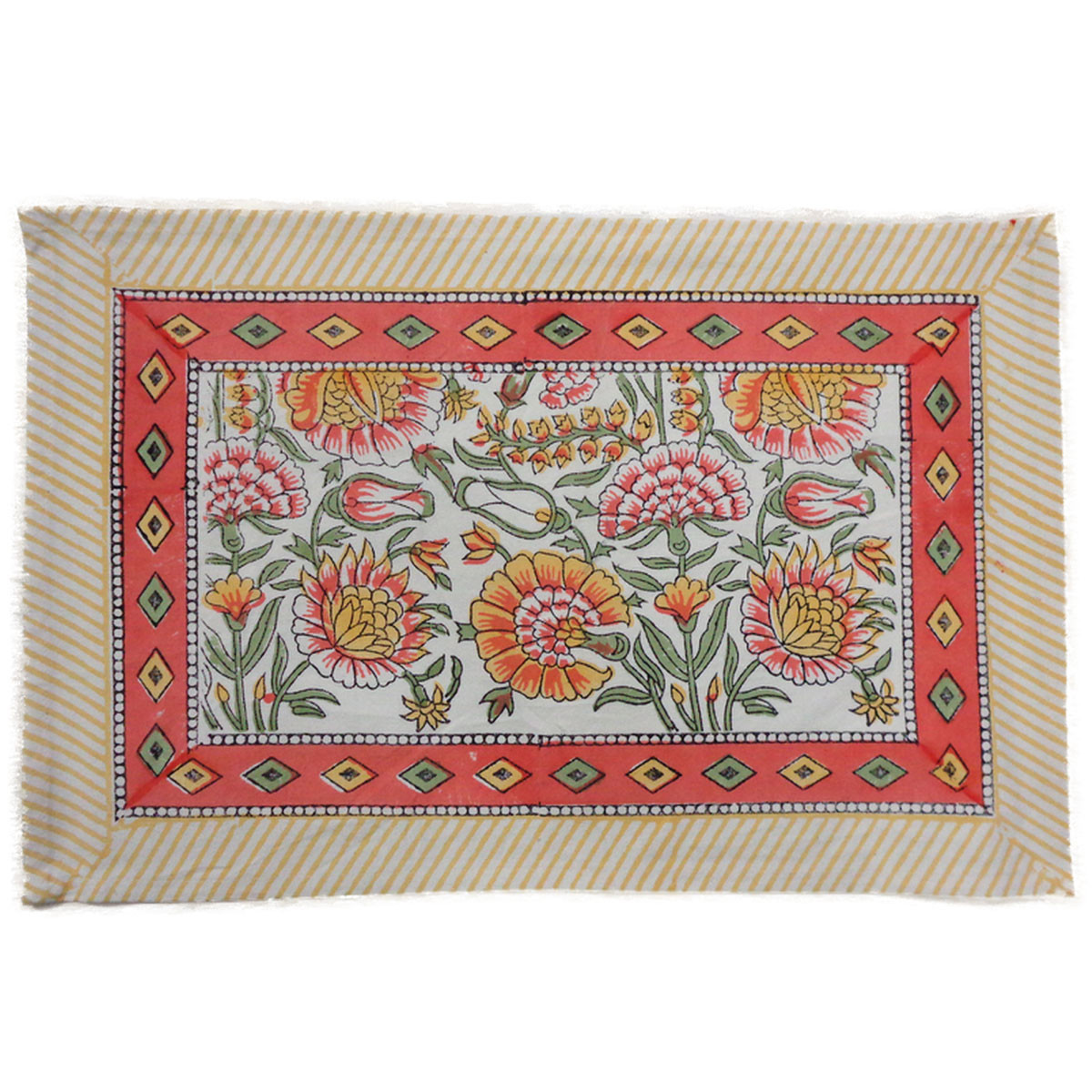 Hand Block Printed Cotton Canvas Table Mat 32x48 cms Set of 2 Table mats  Reshma Sea Green Open 203253