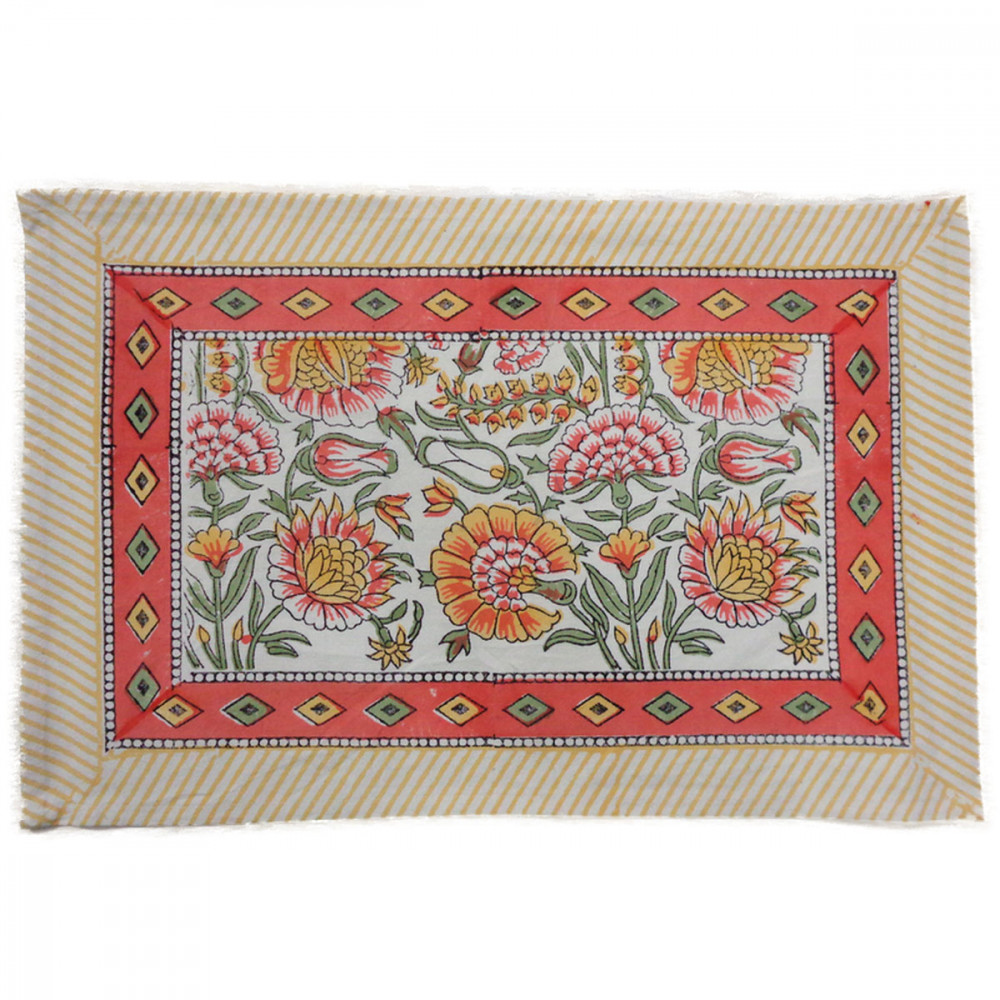 Image of Hand Block Printed Cotton Canvas Table Mat 32x48 cms (Set of 2 Table mats) | Reshma Sea Green Open 203253