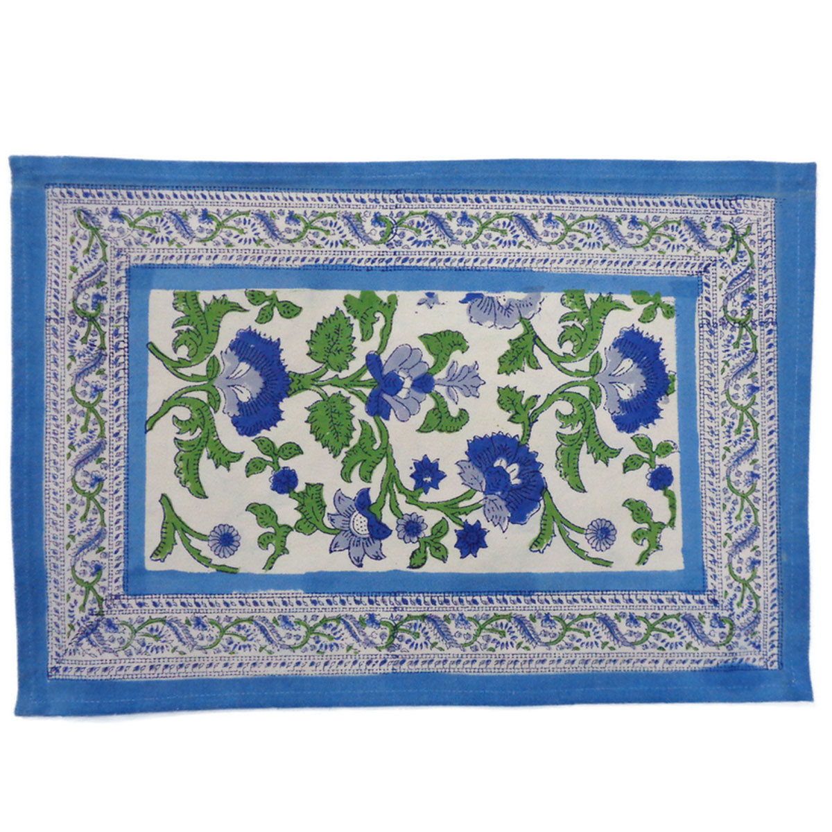 Hand Block Printed Cotton Canvas Table Mat 32x48 cms Set of 2 Table mats  Rukhsana Blue Open 103619