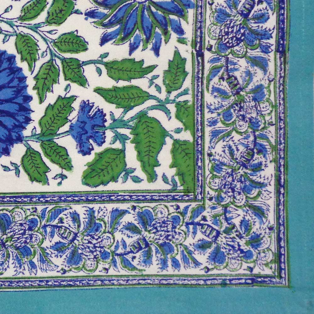 Hand Block Printed Cotton Canvas Table Mat 32x48 cms Set of 2 Table mats Surajmukhi Blue Open 207560