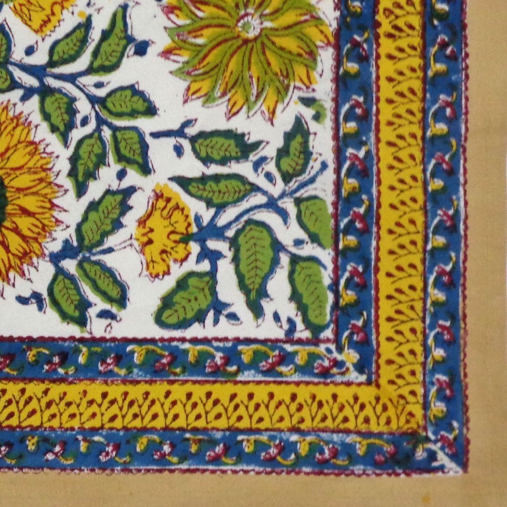 Hand Block Printed Cotton Canvas Table Mat 32x48 cms Set of 2 Table mats  Surajmukhi Canary Open 206589