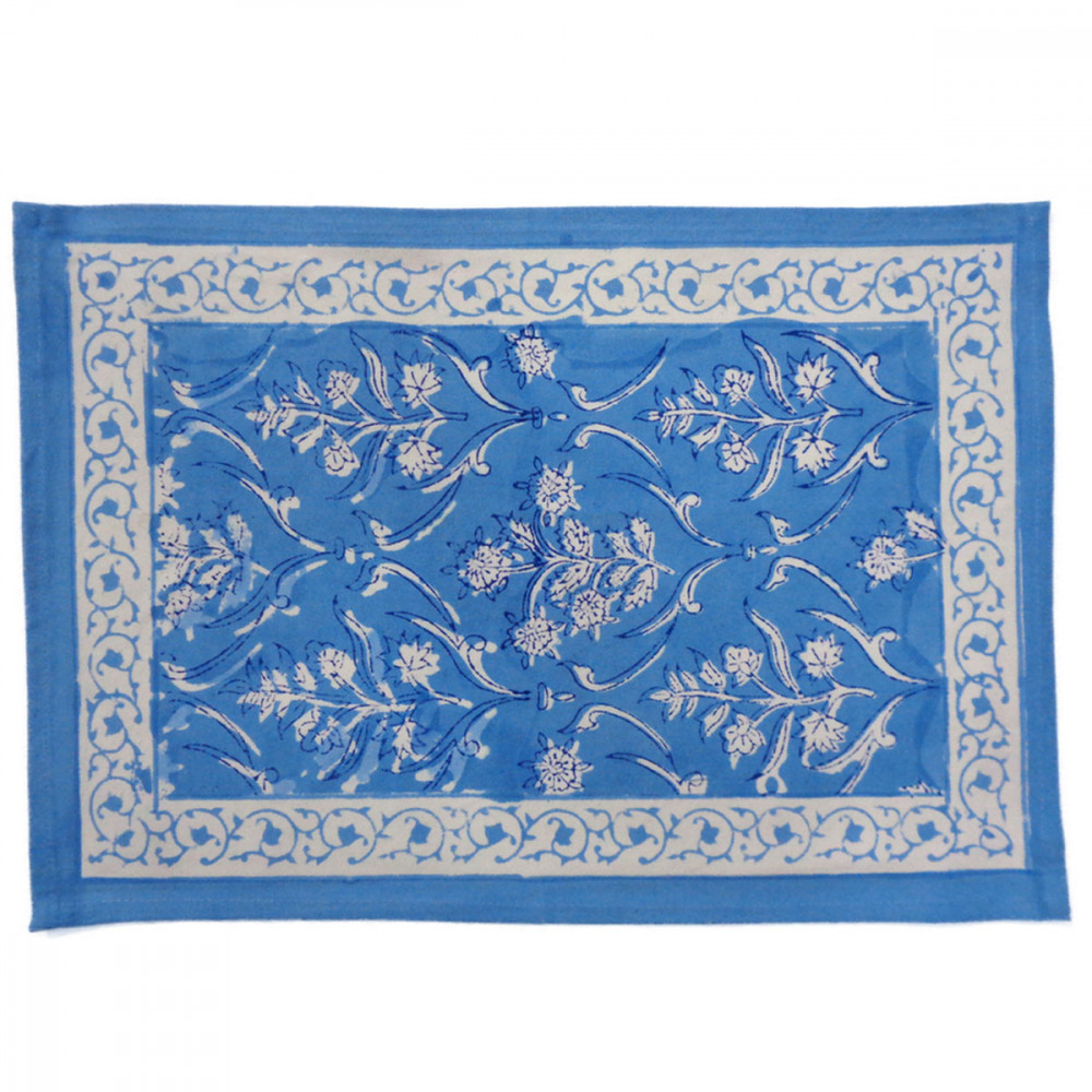 Image of Hand Block Printed Cotton Canvas Table Mat 32x48 cms (Set of 2 Table mats) | Vine Leaf Alaskan Gud 600969