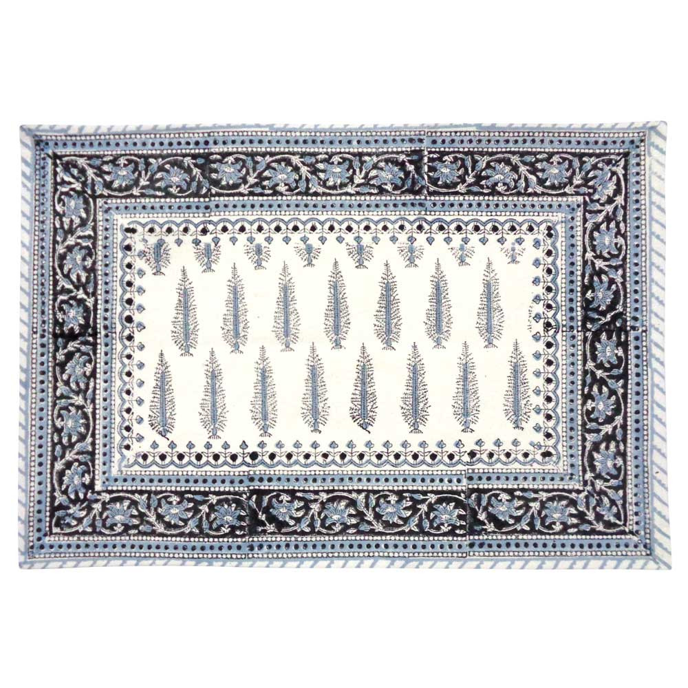 Hand Block Printed Cotton Canvas Table Mat 32x48 cms Set of 2 Table mats Winter Fall Tree Grey 107195
