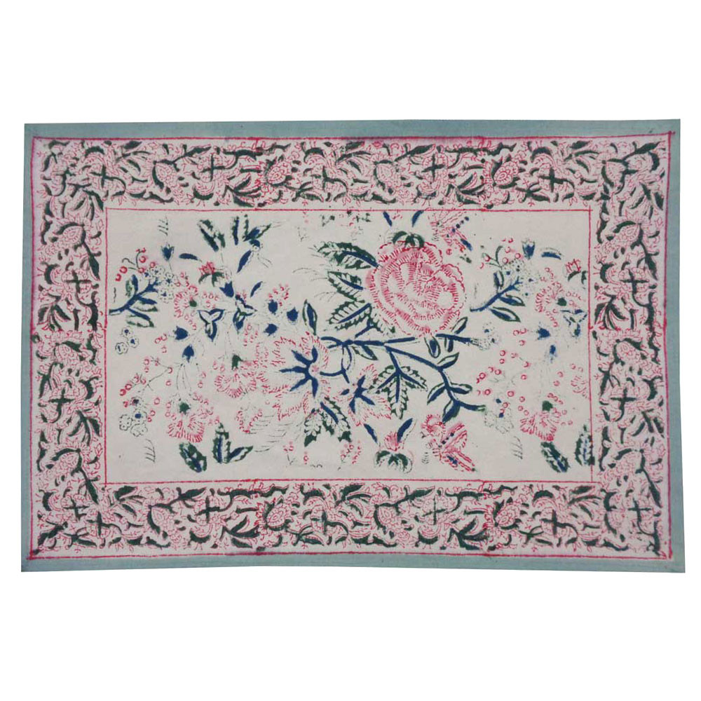 Image of Hand Block Printed Cotton Canvas Table mat 32x48 csm (Set of 2 Table mats) | Naya Gulab Open 102263