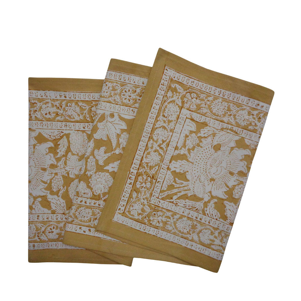 Hand Block Printed Cotton Canvas Table Runner 33x170 cms  Amarnath Beige Gud 207851