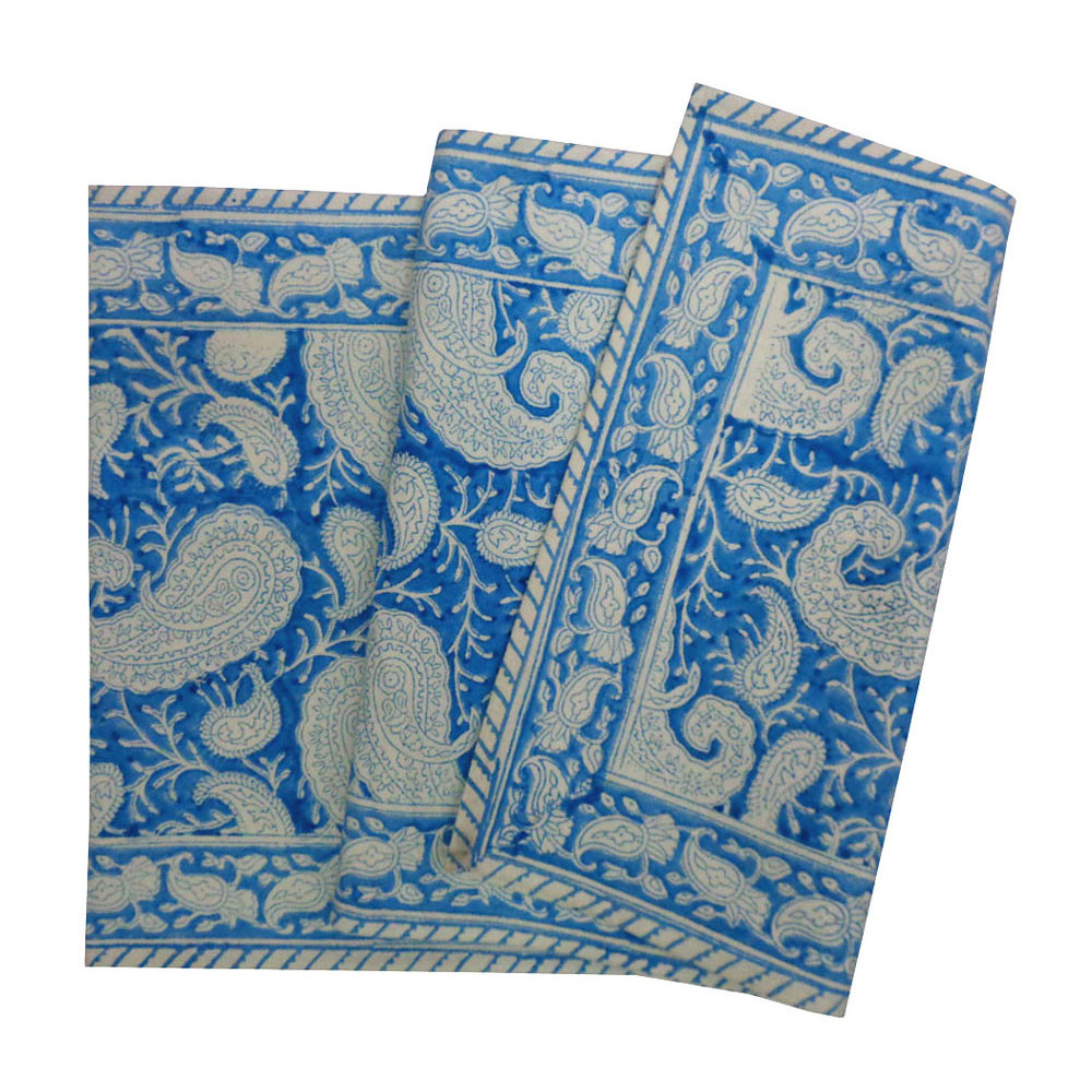 Image of Hand Block Printed Cotton Canvas Table Runner 33x170 cms | Ambi Aqua Gud 200868