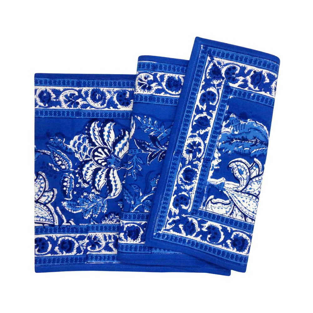 Image of Hand Block Printed Cotton Canvas Table Runner 33x170 cms | Anarkali Blue Gud 106797